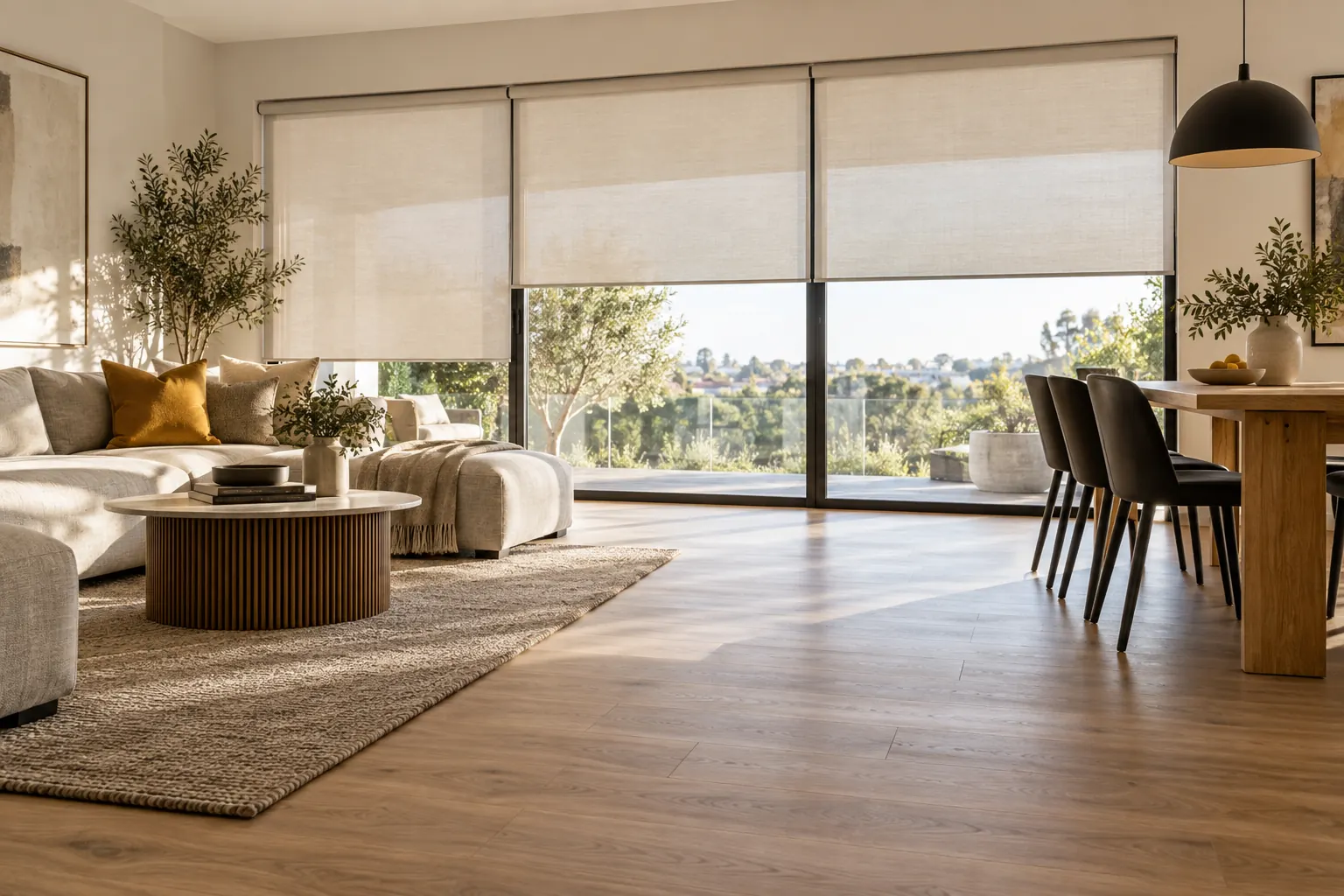 Modern Perth interior with coordinated flooring and blinds