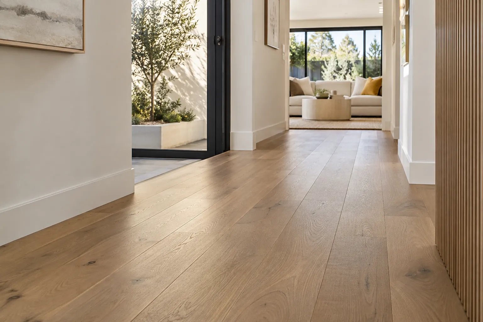 Timber-look flooring detail in a modern Perth home